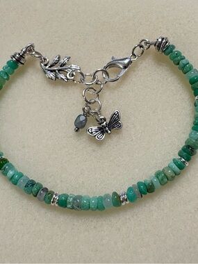 Shades of Green Candy Opal
 Bracelet with Silver Butterfly Charm